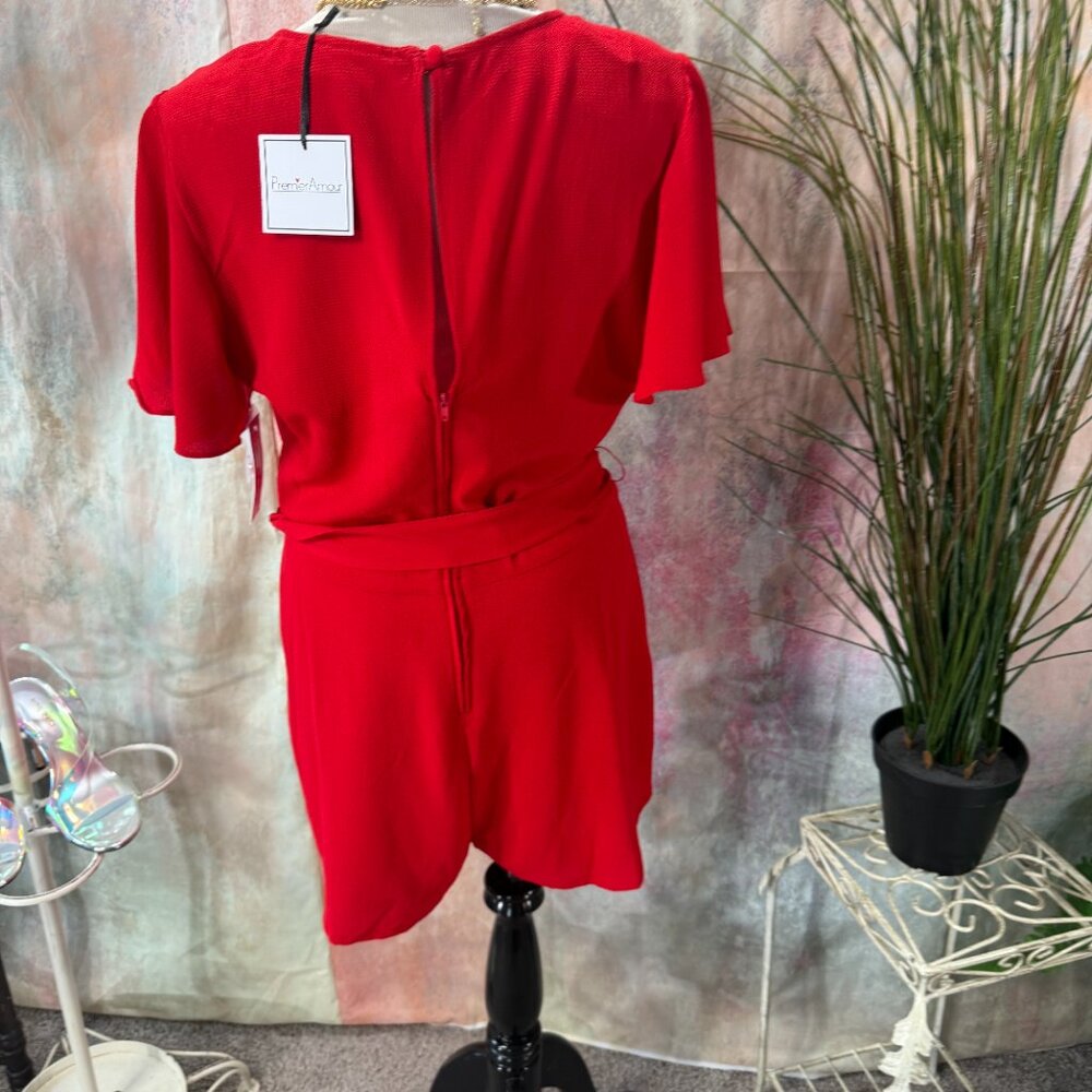 New πPremier Amour Feminine & Romantic Fire Red Romper with Pockets - Picture 2 of 16